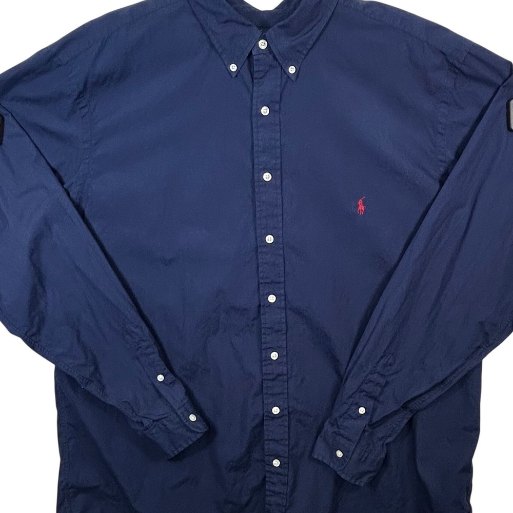 Ralph Lauren Button Down Shirt Mens 2XLT Tall Navy Blue Long Sleeve Red Pony